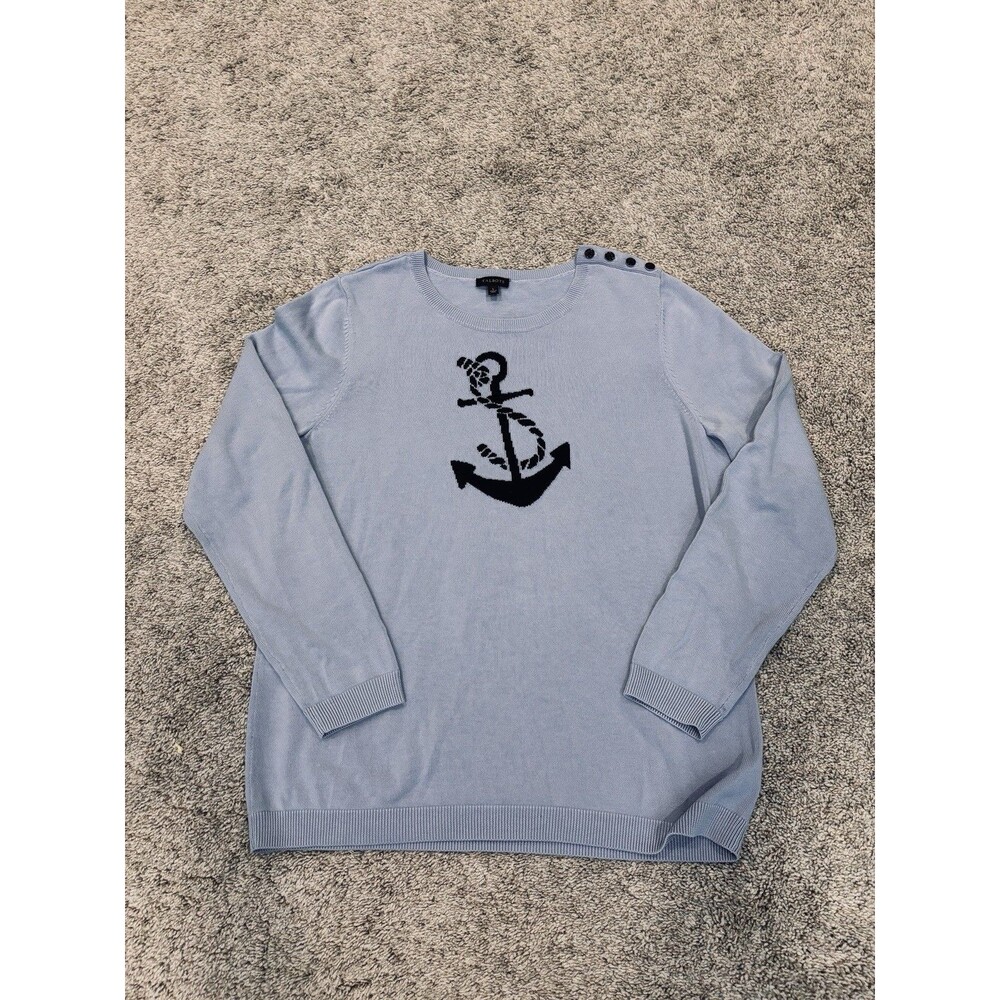 Talbots Anchor Motif Sweater Blue Nautical Button Shoulder Women's Sz Large